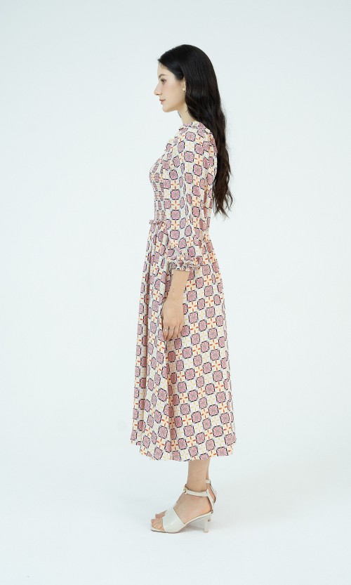 Sixdo G-Magenta Long Sleeves Midi Silk Dress